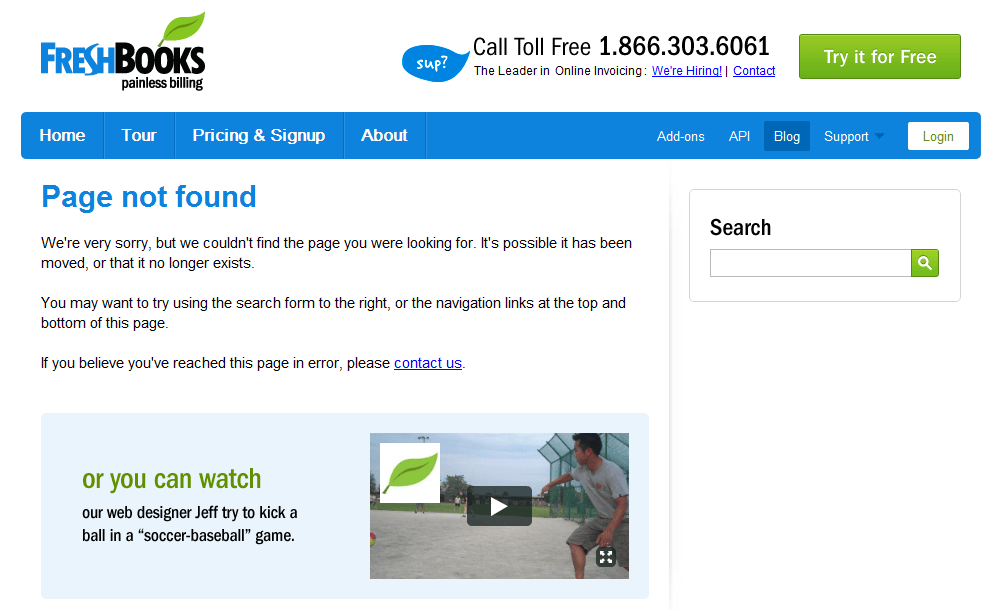 creative error page using video