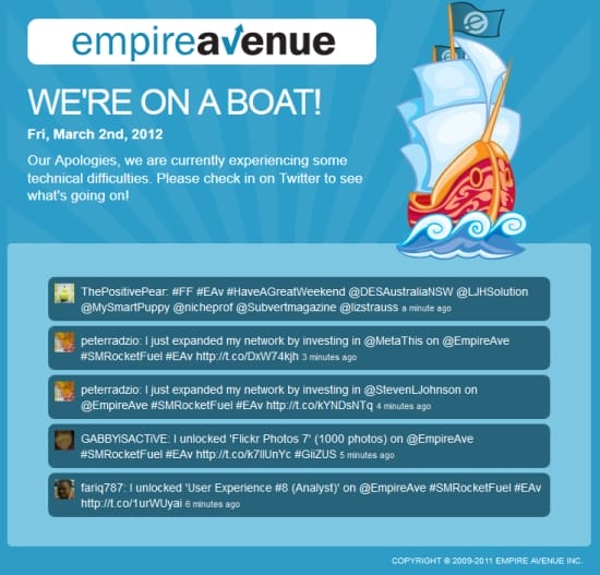 Empire Avenue On A Boat Error Message