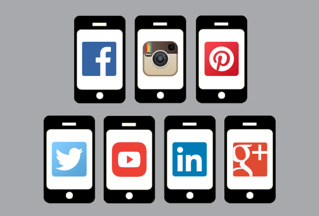 iphones with social media platform icons
